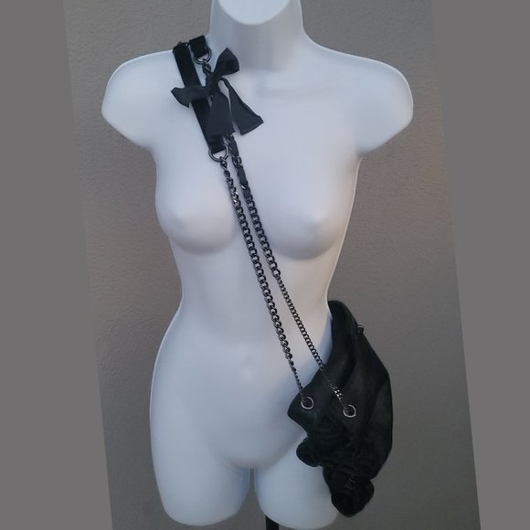 J Crew Suede Crossbody/Shoulder Purse w/ Chain Straps + Bow Tie Accents - Picture 4 of 16